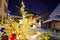 Christmas fir tree in the street of the medieval town of Gruyere