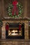 Christmas Fireplace Hearth with Wreath and Stockings