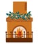 Christmas fireplace. Home fireplaces with socks, stockings, gifts, candles, firs and Xmas decoration. Warm cozy hearths with