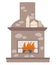 Christmas fireplace. Home fireplaces with socks, stockings, gifts, candles, firs and Xmas decoration. Warm cozy hearths with