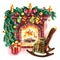 Christmas fireplace. Quiet, cozy Christmas atmosphere. The watercolor illustration is hand-drawn. For posters, printing