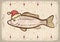 Christmas fish in Santa red hat.Vintage drawing ca