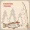 Christmas fishing card with fish in red Santa hat.