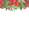 Christmas floral frame with watercolor winter seasonal greenery, green pine tree branches, red poinsettia flower, holly berries