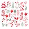 Christmas floral vector drawing set with holly, poinsettia, mist