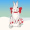 Christmas fluffy white standing rabbit