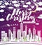 Christmas Flyer with New York USA City Skyline in Paper Cut Style