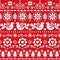 Christmas folk art vector seamless pattern, Scandinavian festive design with birds, snowflakes, flowers, Xmas trees in white on re