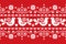 Christmas folk art vector seamless textile pattern, Scandinavian, Nordic festive pattern with birds, Christmas trees, snowflakes a