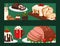 Christmas food banner and desserts holiday decoration xmas sweet celebration vector traditional festive winter cake