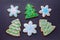 Christmas food, handmade cookies gingerbread like christmas trees and snowflakes