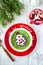 Christmas food healthy idea. Green smoothies decorated with Christmas tree