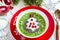 Christmas food healthy idea. Green smoothies decorated with Christmas tree