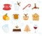Christmas food icons set. Set of traditional christmas food and desserts food for Santa. Set of festive food and decorations for