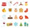 Christmas food icons set. Set of traditional christmas food and desserts food for Santa. Set of festive food and decorations for