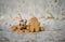 Christmas food photography gingerbread man mini music santa claus on gold reindeer glitter xmas wrapping paper background