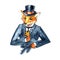 Christmas Fox in a suit and a top hat. Gentlemen`s Christmas. Vintage style, old England, steampunk. Watercolor