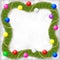 Christmas frame of fir branches garland decorated color balls an