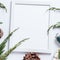 Christmas frame with pine cones, cedar branches, presents and decorations. Christmas mockup, copy space