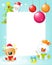 Christmas frame with snowman, xmas tree, ball and reindeer