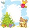 Christmas frame with teddy bear, cute mouse and bird