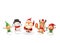 Christmas Friends Elves Santa Snowman and Reindeer celebrate holidays - jumping singing dancing - vector illustration isolated on