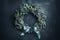 Christmas Frosted Spruce Wreath Decoration on Dark Textured Background