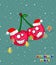 Christmas fruits with cherry in Santa hat. Illustration fanny fruits design. Consept Christmas food decore. Healthy food concept.