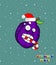 Christmas fruits plum in Santa hat and candy. Illustration fanny fruits design. Consept Christmas food decore. Healthy food concep