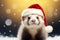 Christmas funny baby ferret in red Santa hat