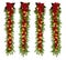 Christmas garland background with golden stars and poinsetta