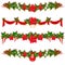 Christmas garland, balls, red bows, on a white