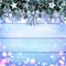 Christmas Garland With Bow And Silver Ornament On Wooden Background