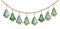 Christmas garland of Christmas trees made of fabric on rope. Handmade toys. Hand drawn watercolor elements