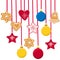 Christmas garland of homemade holiday cookies, Christmas tree toys and soft toys in the form of hearts and stars