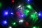 Christmas garland with multi colored bulbs and lights, Christmas, coloured small lights close up