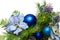 Christmas garland with silk poinsettias and fir branches on the