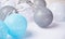 Christmas garland white, gray and blue balls for the Christmas and New year. Christmas decorations