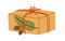 Christmas gift box in kraft paper, holiday wrapping. Present decorated with berry branch, tag