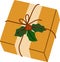Christmas gift box in kraft paper, holiday wrapping. Present decorated with berry branch, tag