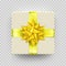 Christmas gift box or present with golden ribbon bow isolated on transparent background