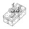 Christmas gift box with ribbon and bow. Vector illustration drawn by hand. Wrapped package with a surprise