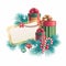 Christmas gift boxes with blank greeting card
