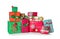 Christmas gift boxes and decorations on white background