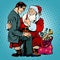 Christmas gift. Santa Claus and businessman