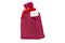 A Christmas gift wrapped in a burgundy fabric with a ribbon, with the inscription `a gift for you` on a piece of paper, isolated o