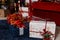 Christmas gifts in beautiful cardboard boxes on the floor