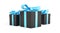 Christmas gifts black boxes tied with blue ribbon. Birthday gift with love. Happy celebration present.