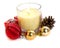 Christmas gifts and decorations with candle