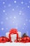 Christmas gifts presents balls decoration snow winter star background portrait format